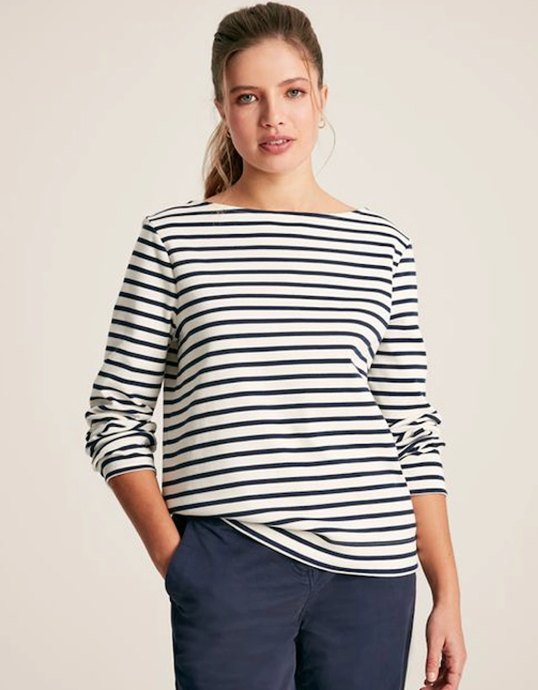 Women's New Harbour Relaxed Fit Boat Neck Breton Top Cream/Navy Stripe, 7 of 6