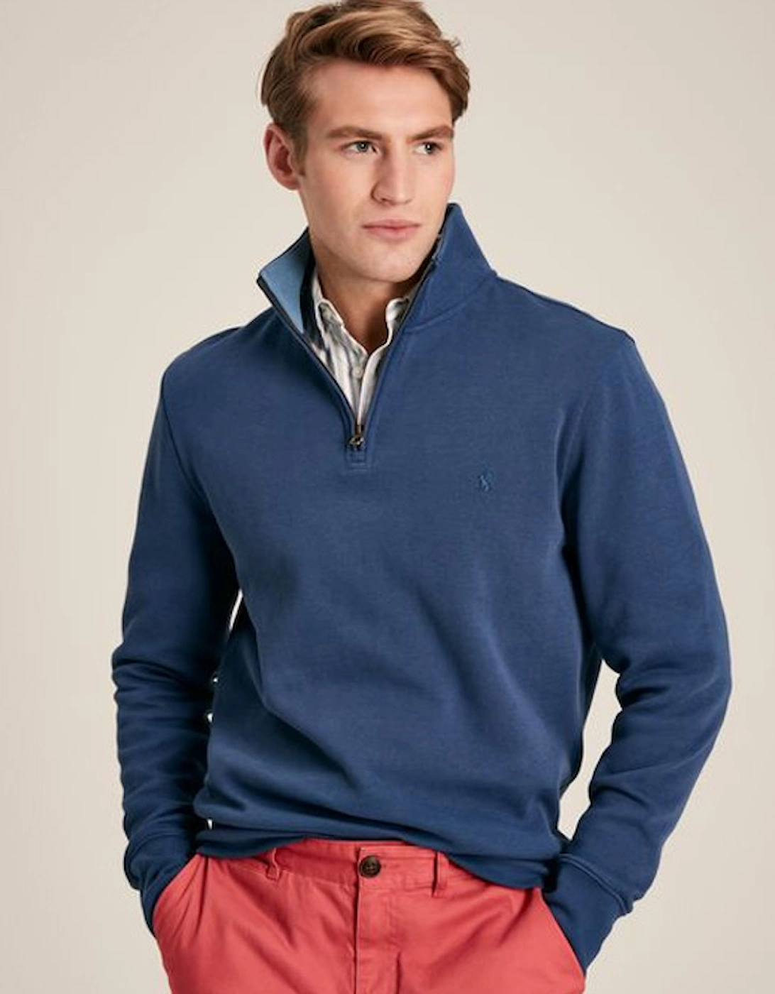 Men's Alistair Quarter Zip Cotton Sweatshirt Blue, 7 of 6