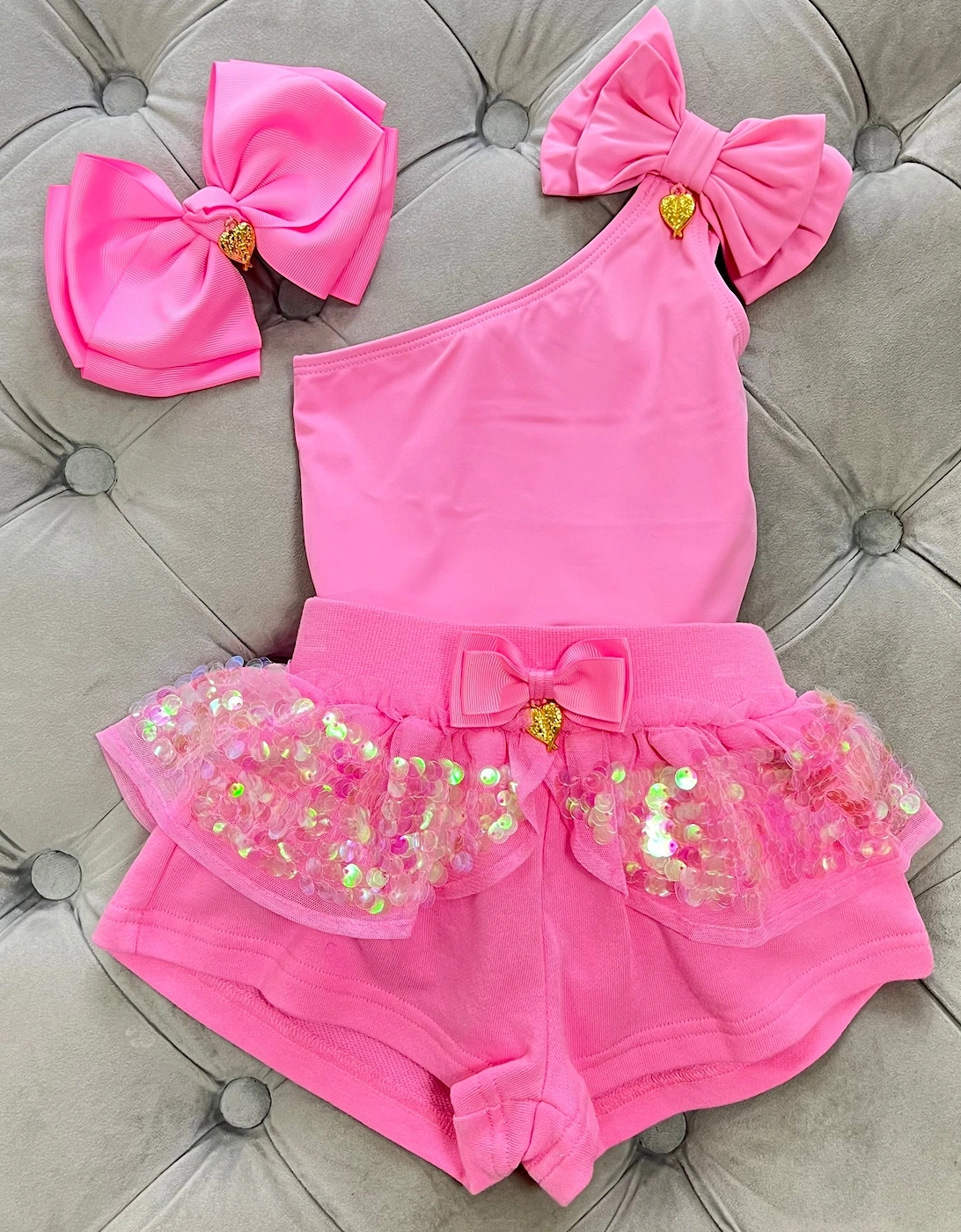 Pink Bow Shoulder Swimsuit