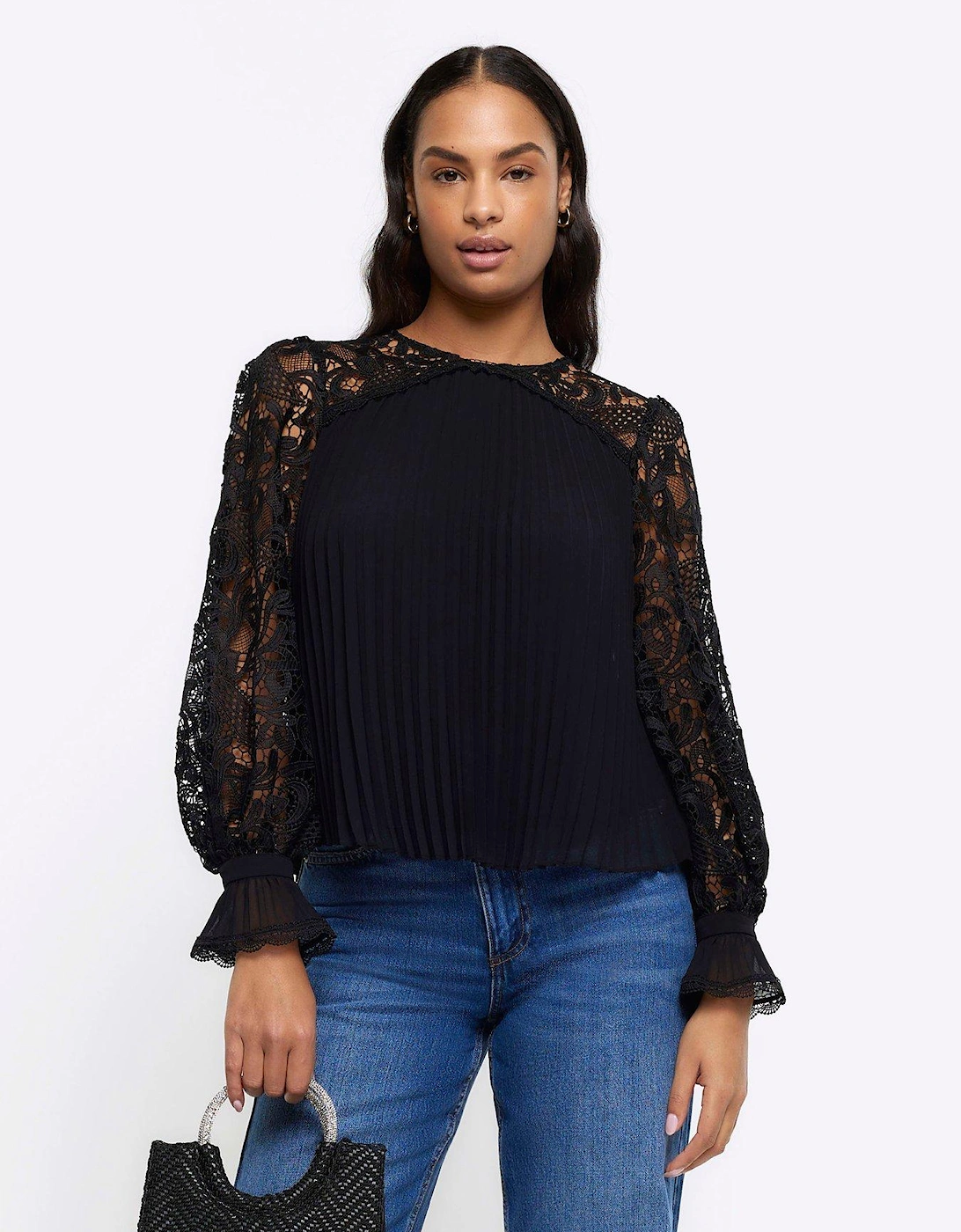 Pleated Lace Blouse - Black, 6 of 5