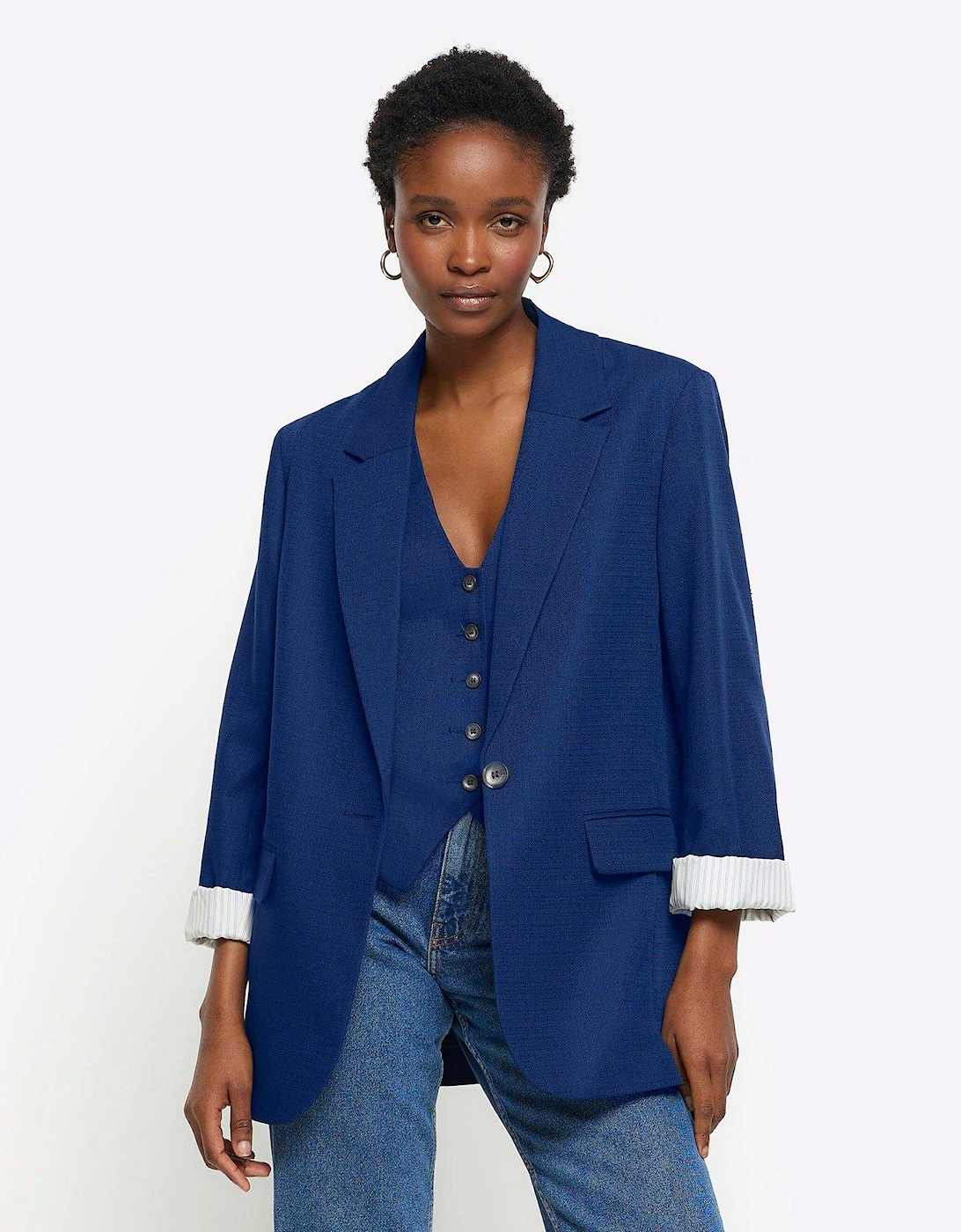 Relaxed Roll Sleeve Blazer - Navy, 3 of 2