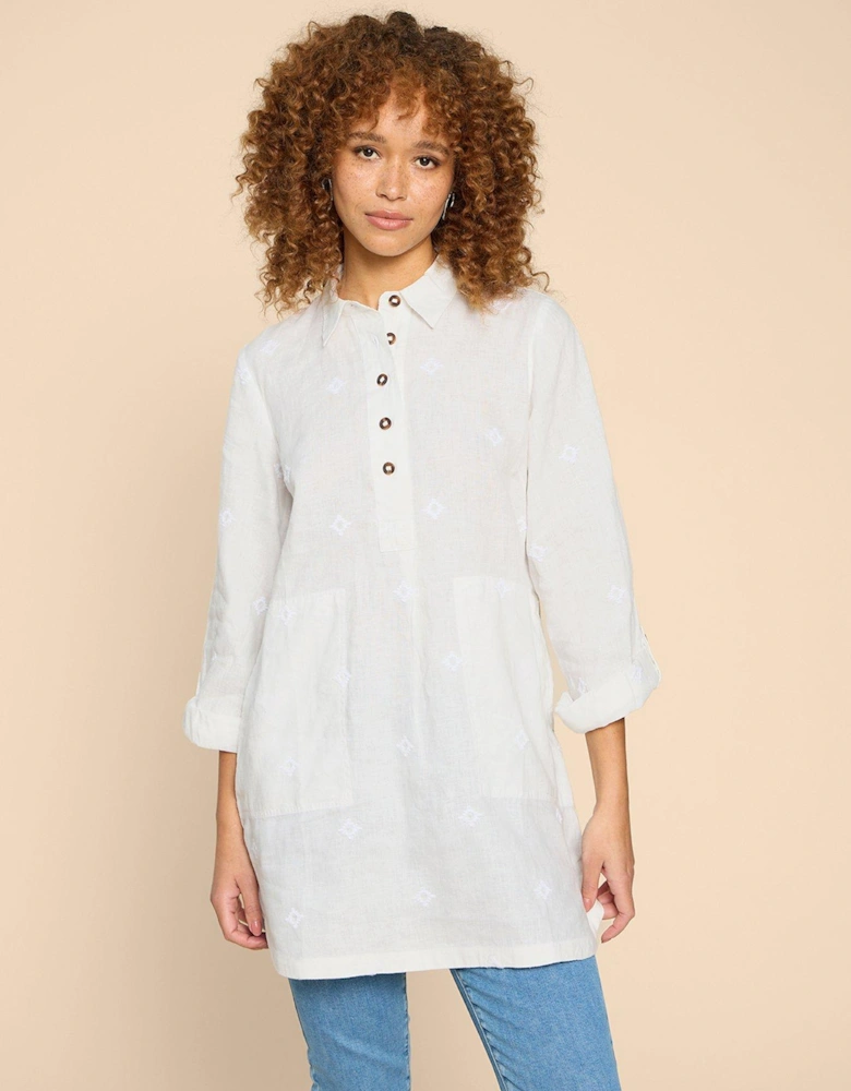 Evelyn Embroidered Linen Tunic - White