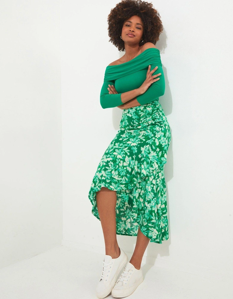 Printed Frill Midi Skirt - Green