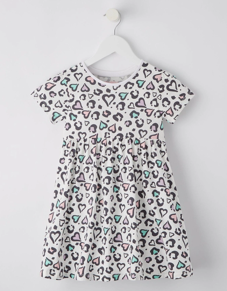 Girls Short Sleeve Animal Print Jersey Dress - Multi