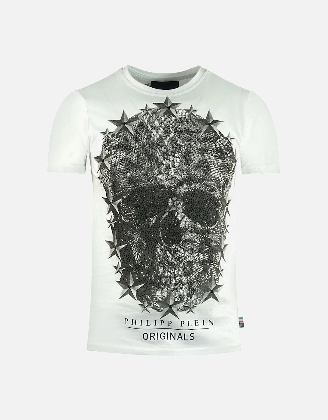 Lincon Large Skull Crystal Design White T-Shirt, 3 of 2