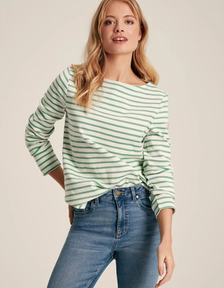 Women's New Harbour Relaxed Fit Boat Neck Breton Top Green/White Stripe