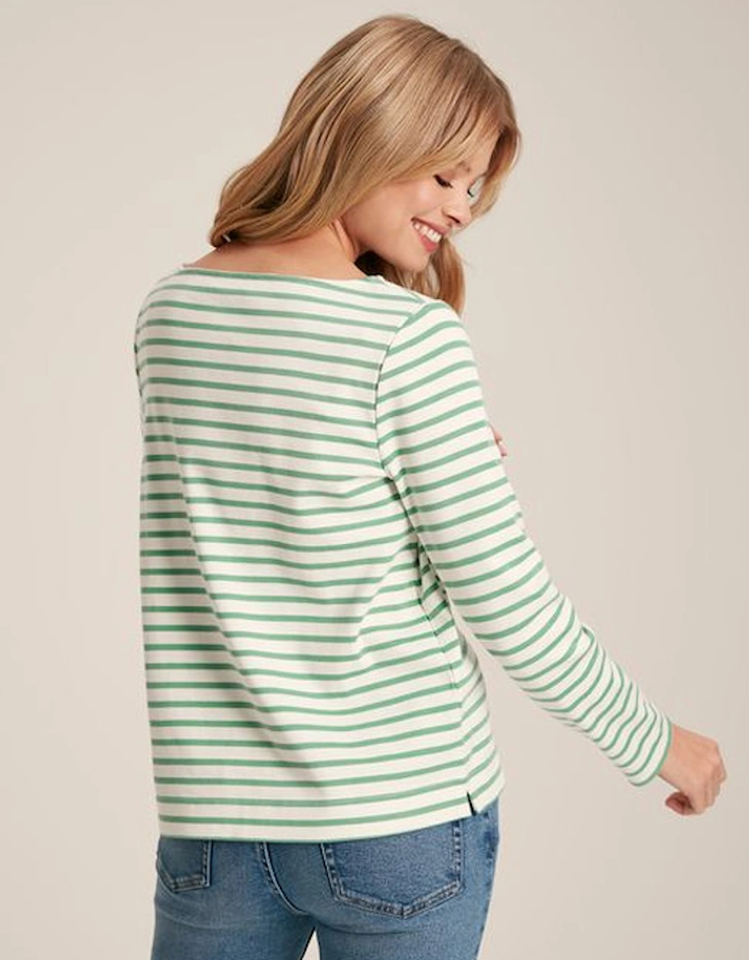 Women's New Harbour Relaxed Fit Boat Neck Breton Top Green/White Stripe