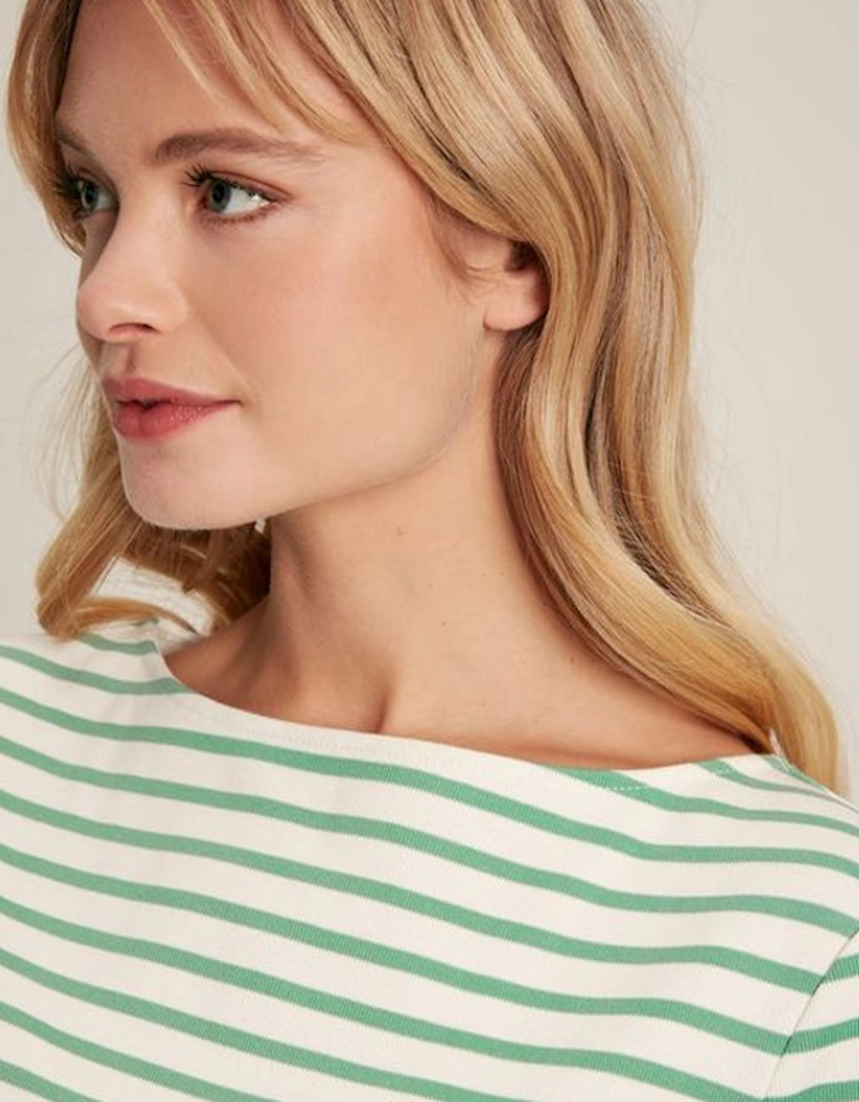Women's New Harbour Relaxed Fit Boat Neck Breton Top Green/White Stripe