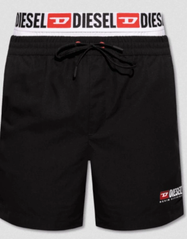 Waistband Logo Black Swim Shorts