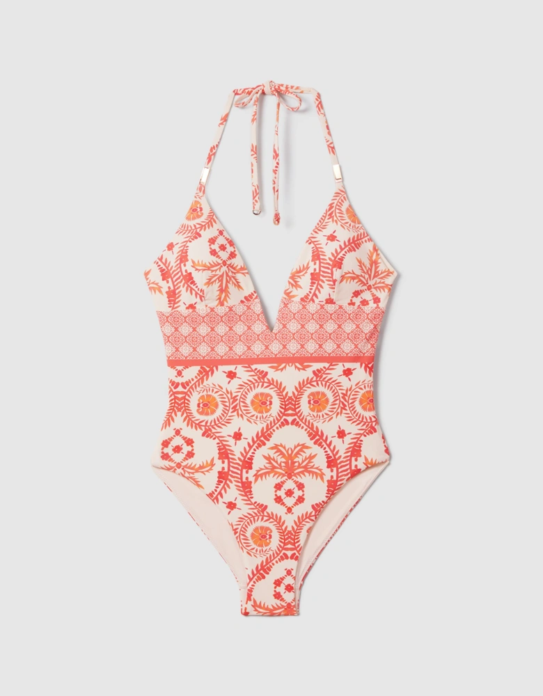 Printed Plunge Neck Swimsuit