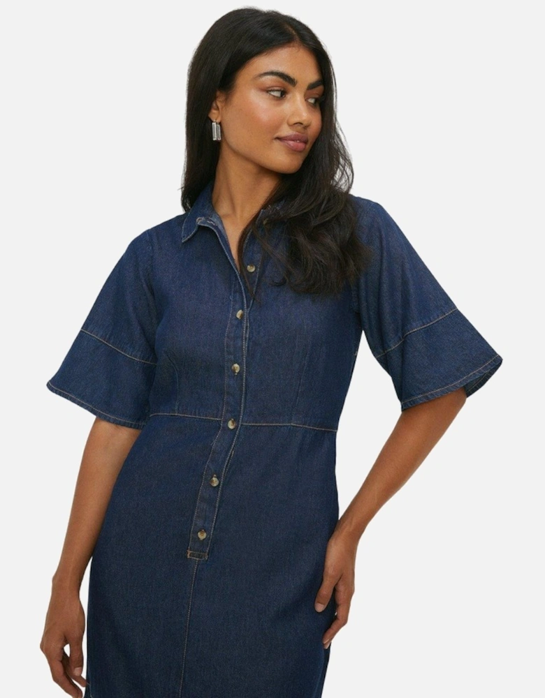 Womens/Ladies Denim Half Placket Midi Shirt Dress