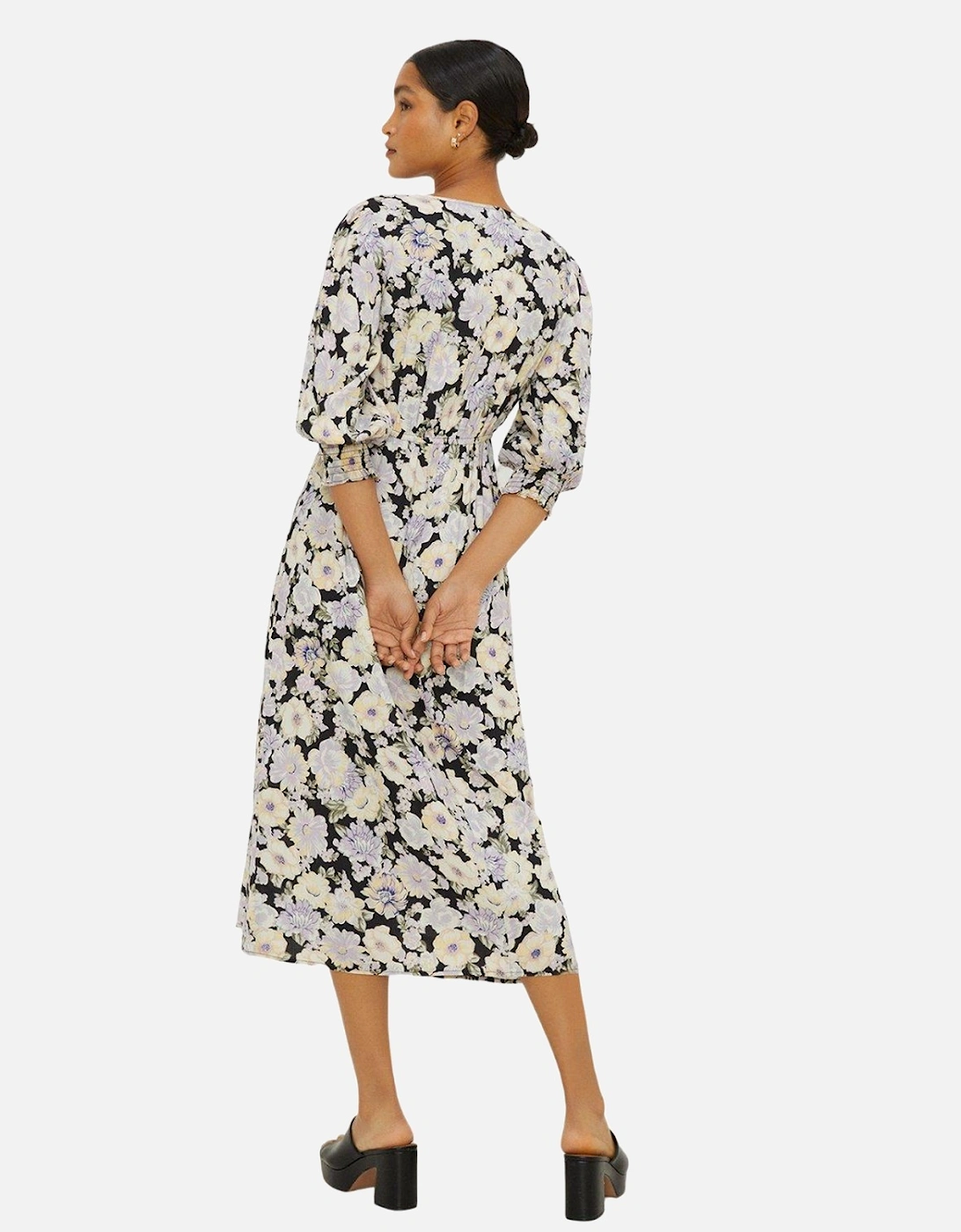 Womens/Ladies Floral Ruched Front Midi Dress