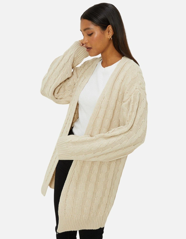 Womens/Ladies Cable Chunky Knit Longline Cardigan