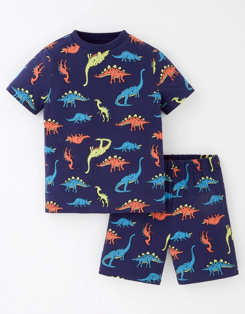 Boys Dino Print Shortie Pyjama - Blue
