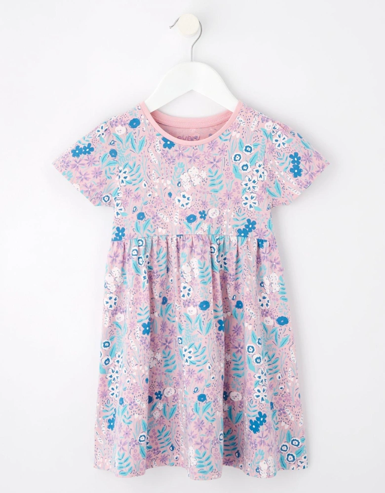 Girls Short Sleeve Floral Print Jersey Dress