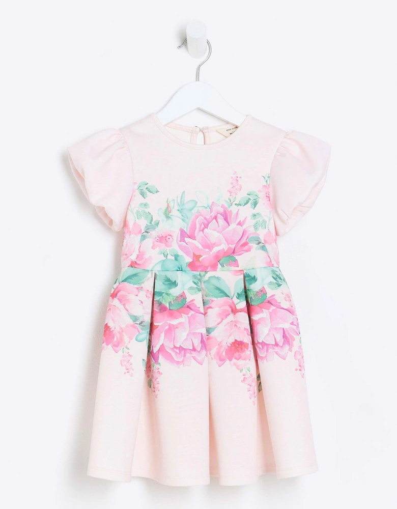 Mini Girls Floral Puff Sleeve Dress - Pink
