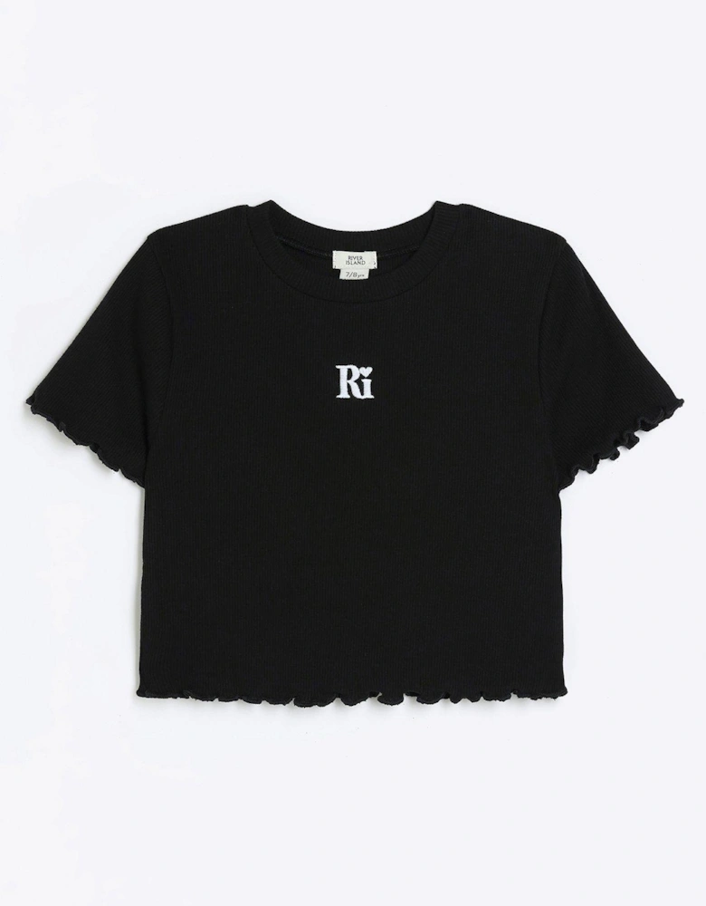 Girls Embroidered Logo Crop T-shirt - Black