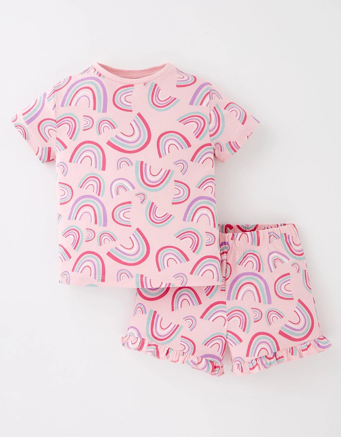 Girls Rainbow Print Shortie Pyjama - Pink, 5 of 4