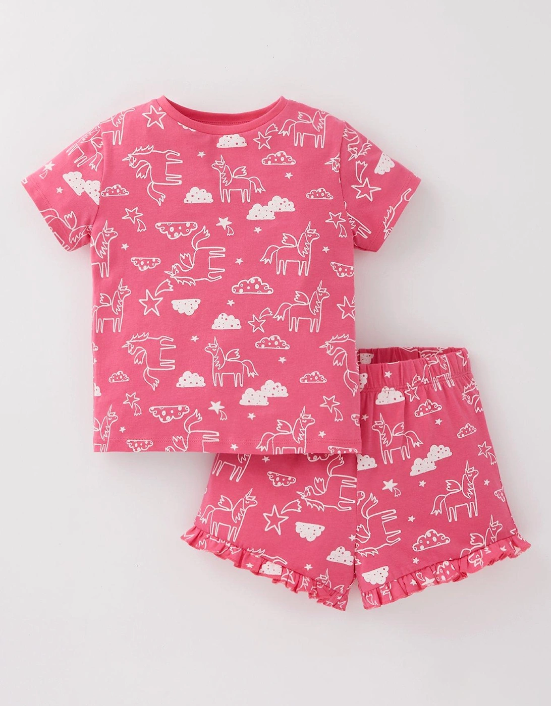 Girls Unicorn Print Shortie Pyjama - Pink, 2 of 1