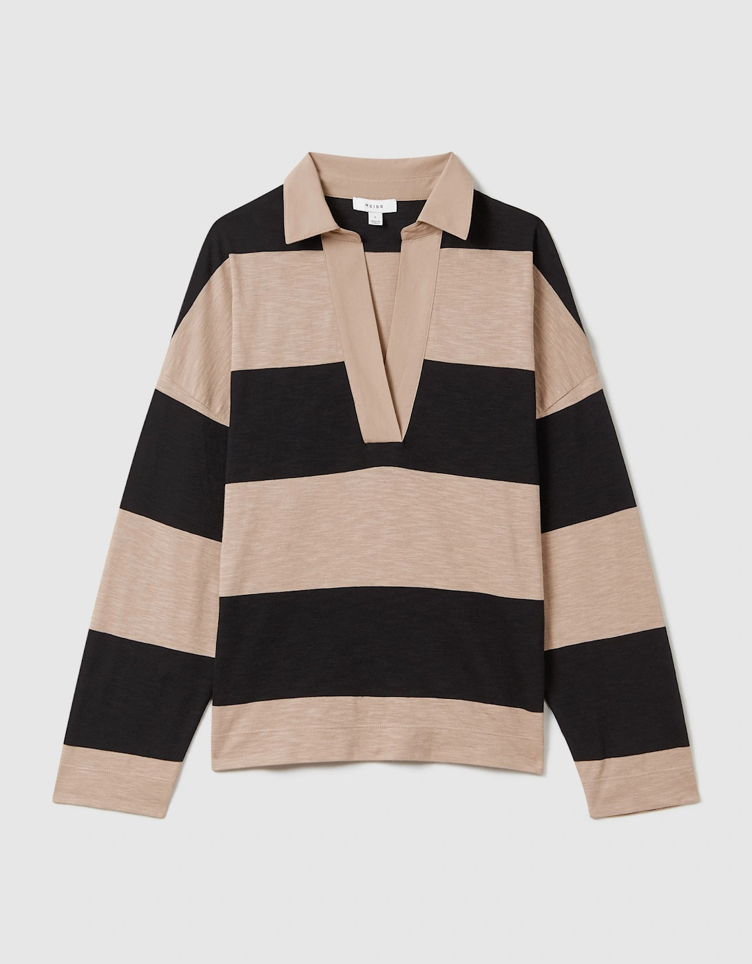 Striped Cotton Open-Collar T-Shirt, 2 of 1