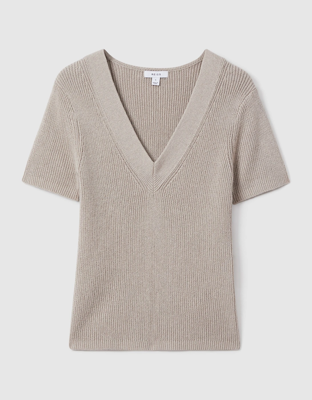 Cotton Blend Knitted V-Neck Top, 2 of 1
