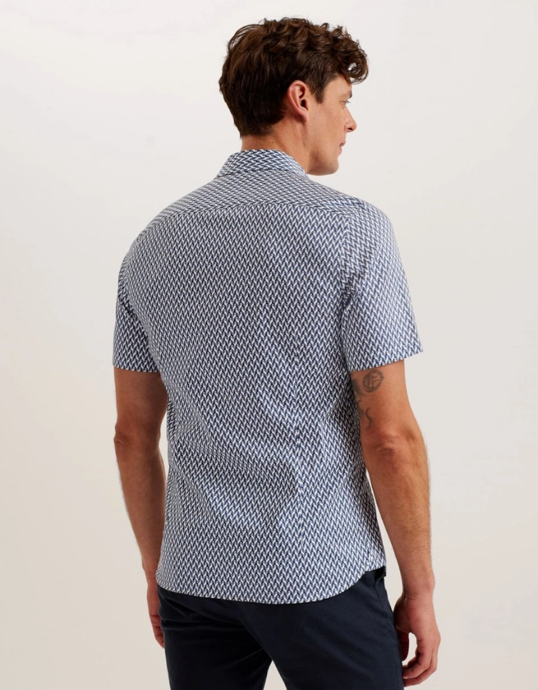 Lacesho Mens Short Sleeve Geometric Print Shirt