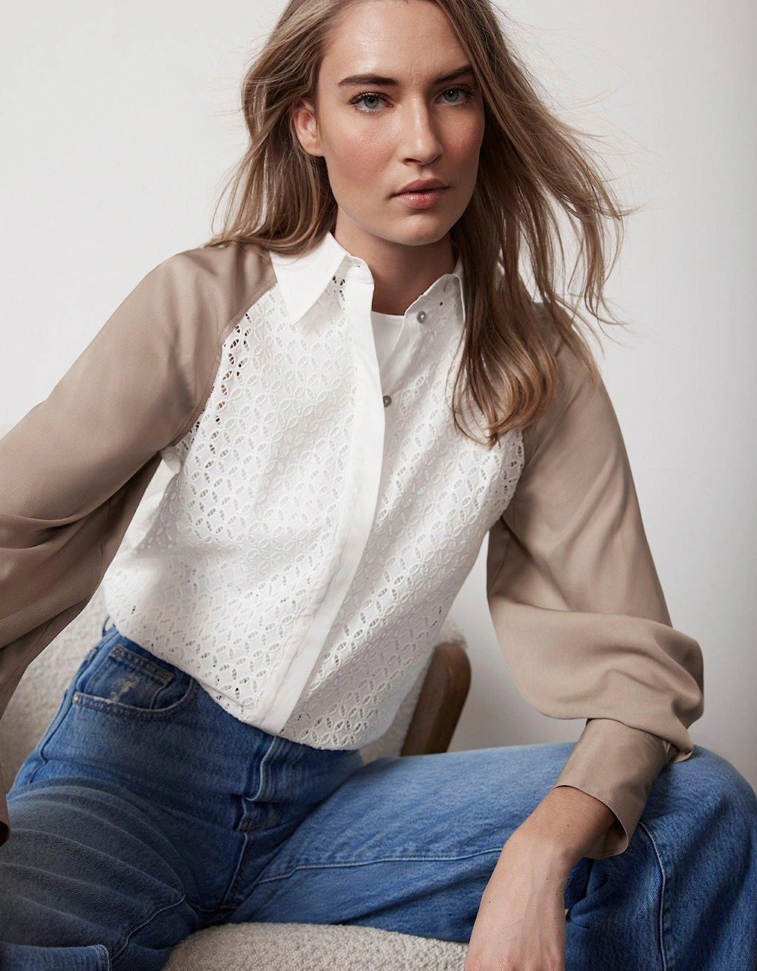 White Broderie Mix Crop Shirt, 3 of 2