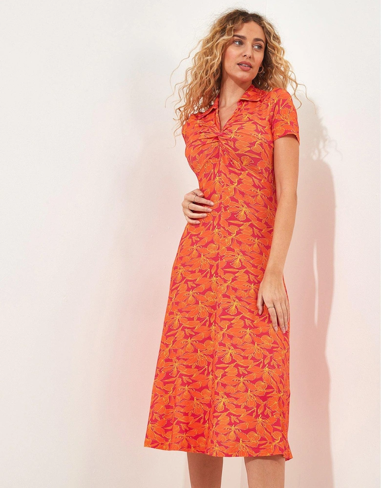 Printed Jersey Midi Dress - Orange