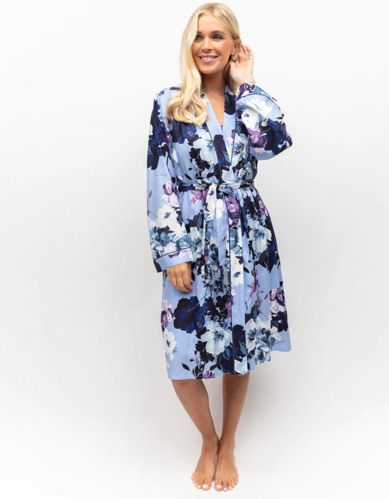 Floral Print Short Dressing Gown - Light Blue