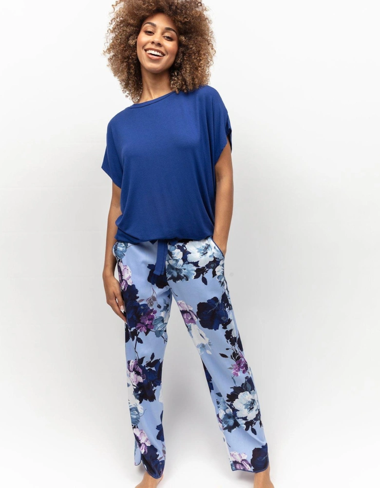 Dark Blue Jersey Slouch Top & Floral Print Pyjama