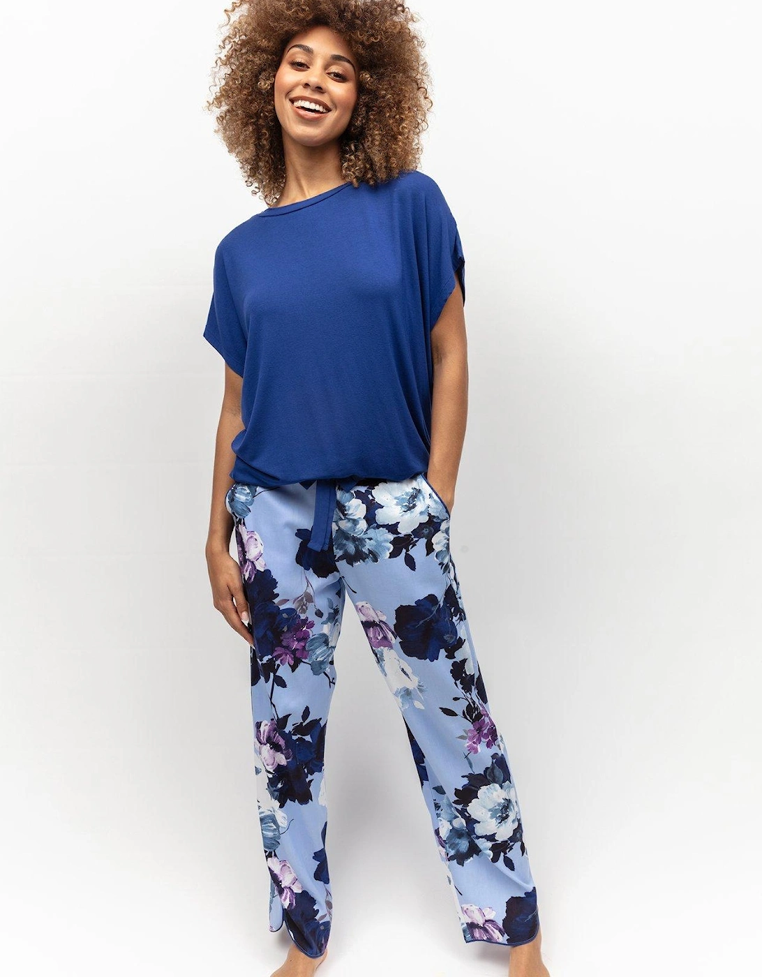 Dark Blue Jersey Slouch Top & Floral Print Pyjama, 2 of 1