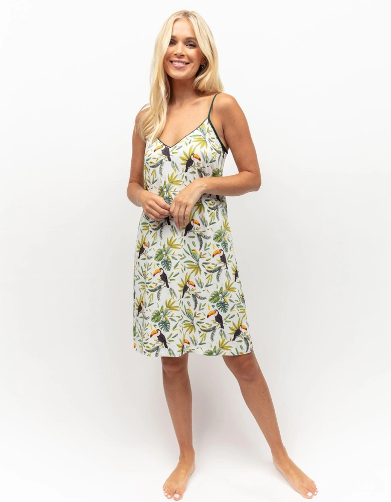 White Toucan Printed Jersey Strappy Short Nightdress