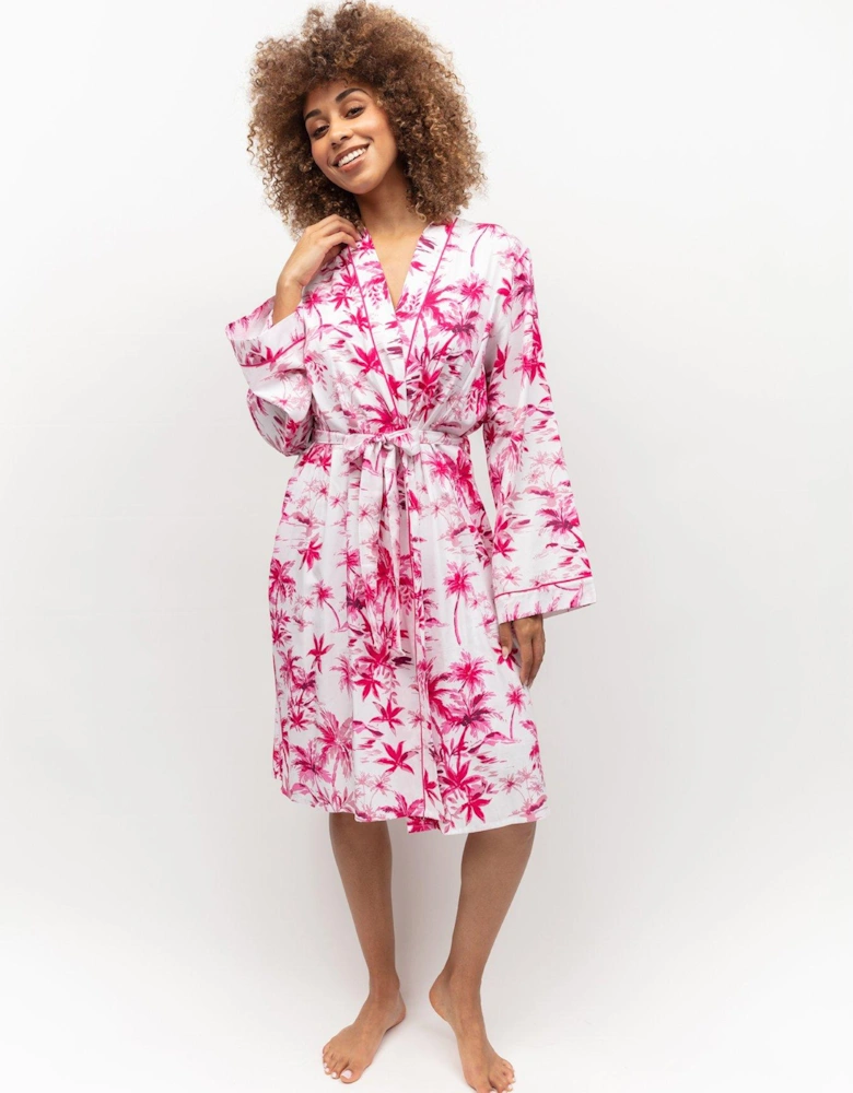 White Palm Print Short Dressing Gown