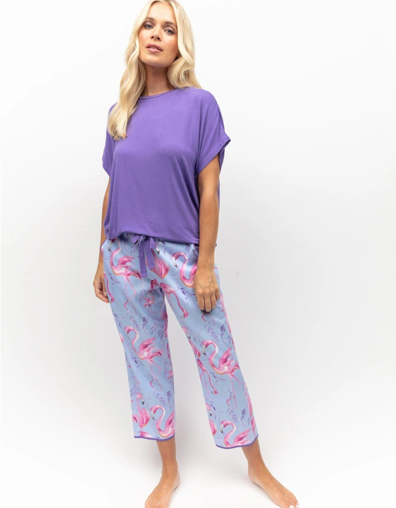 Jersey Slouch Top & Flamingo Bottoms Pyjama Set - Purple