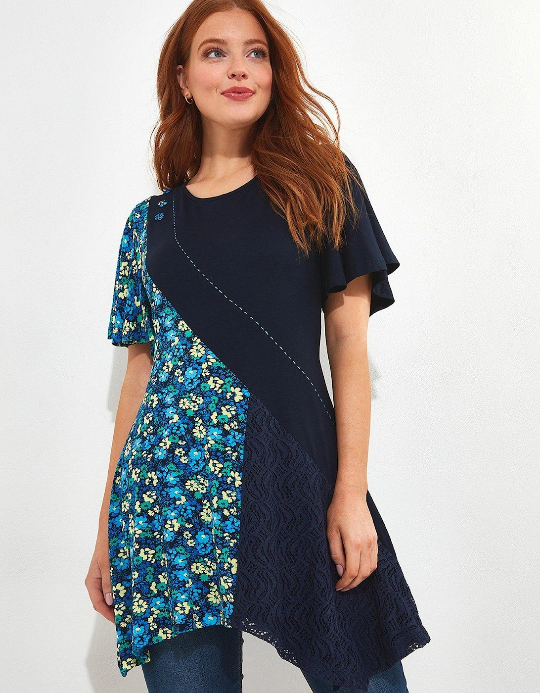 Printed Panelled Tunic Top - Blue, 2 of 1