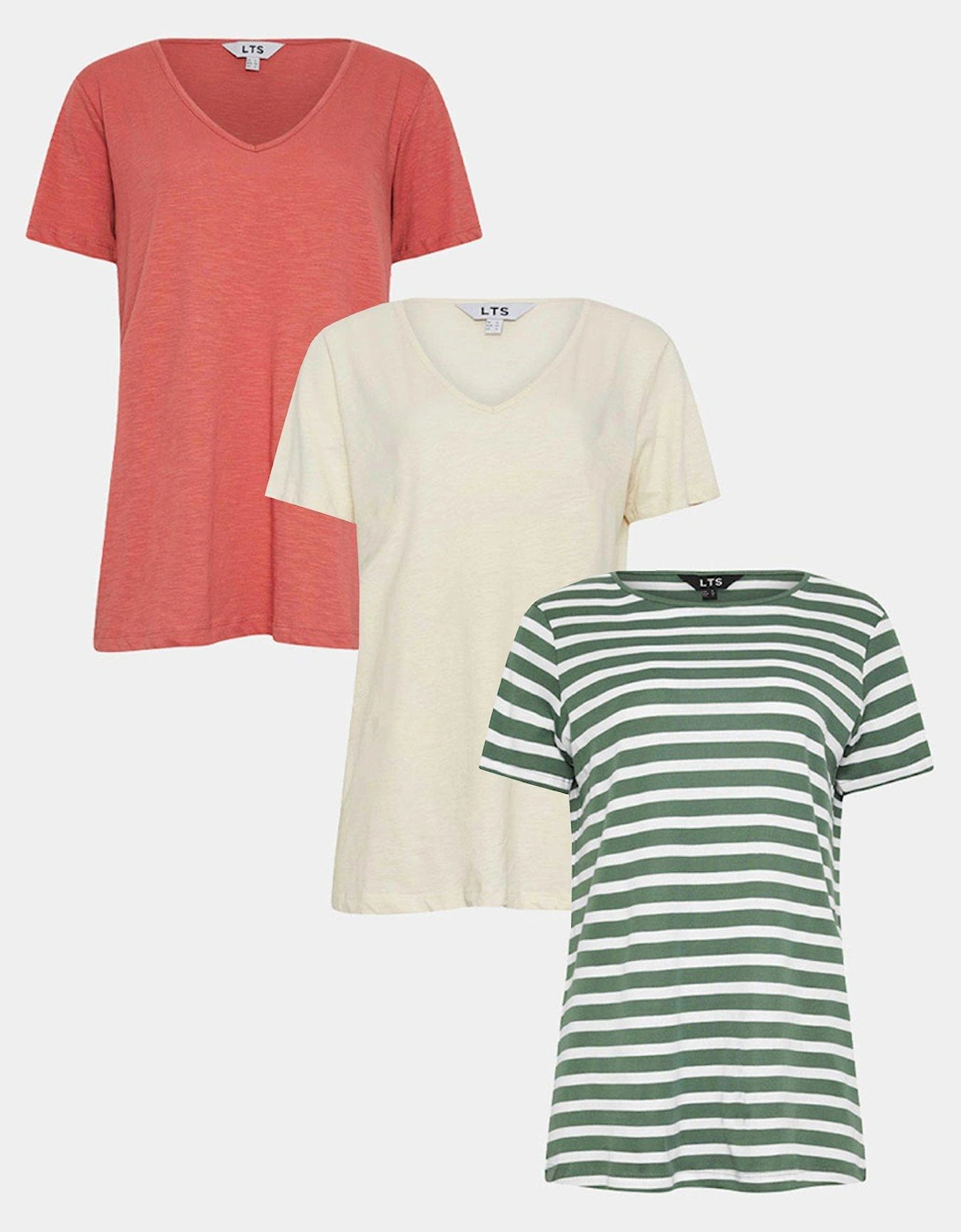 Tall 3 Pack Short Sleeve V Neck Tee - Natural, Red, Khaki Stripe, 2 of 1