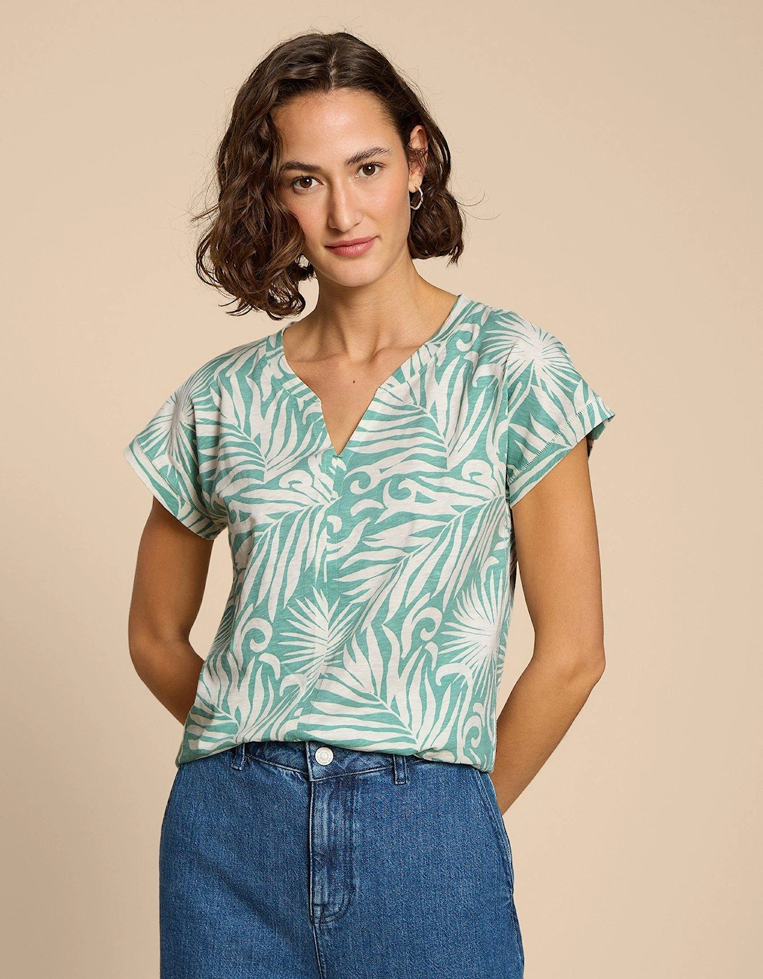 Nelly Notch Neck T-shirt - Teal, 2 of 1