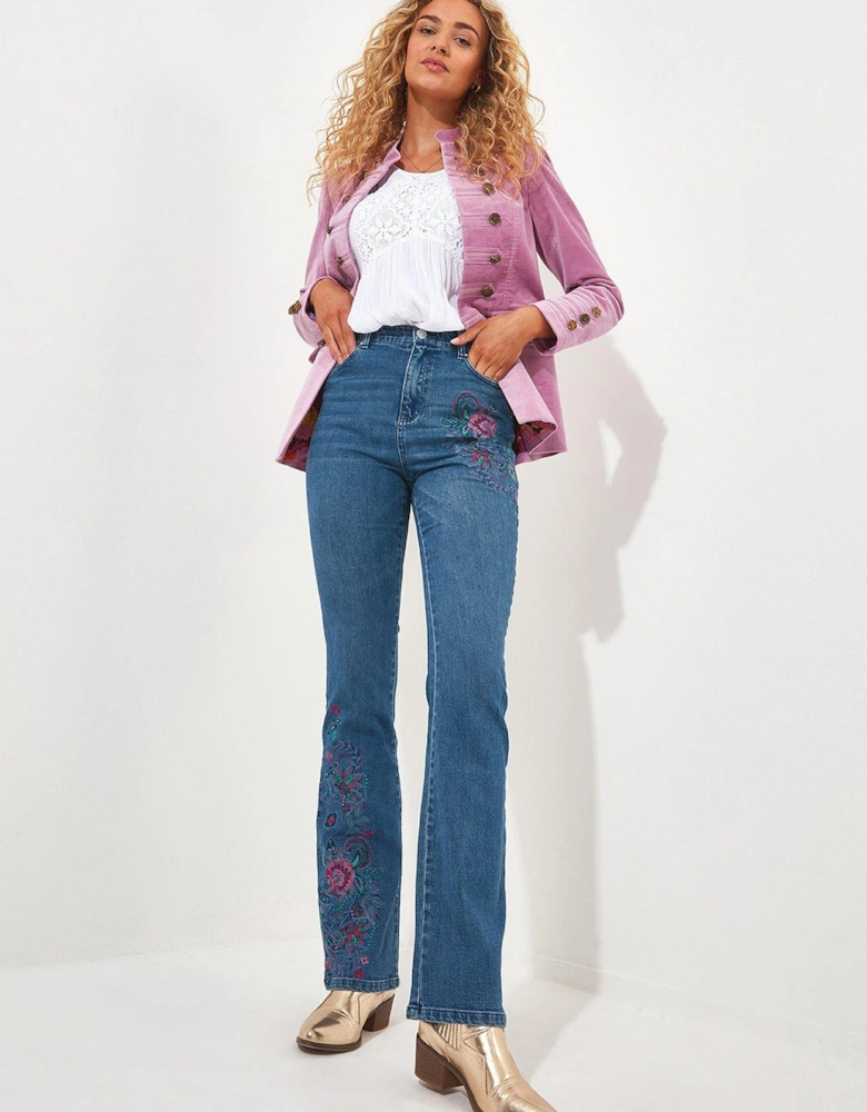 Embroidered Straight Leg Jeans - Blue