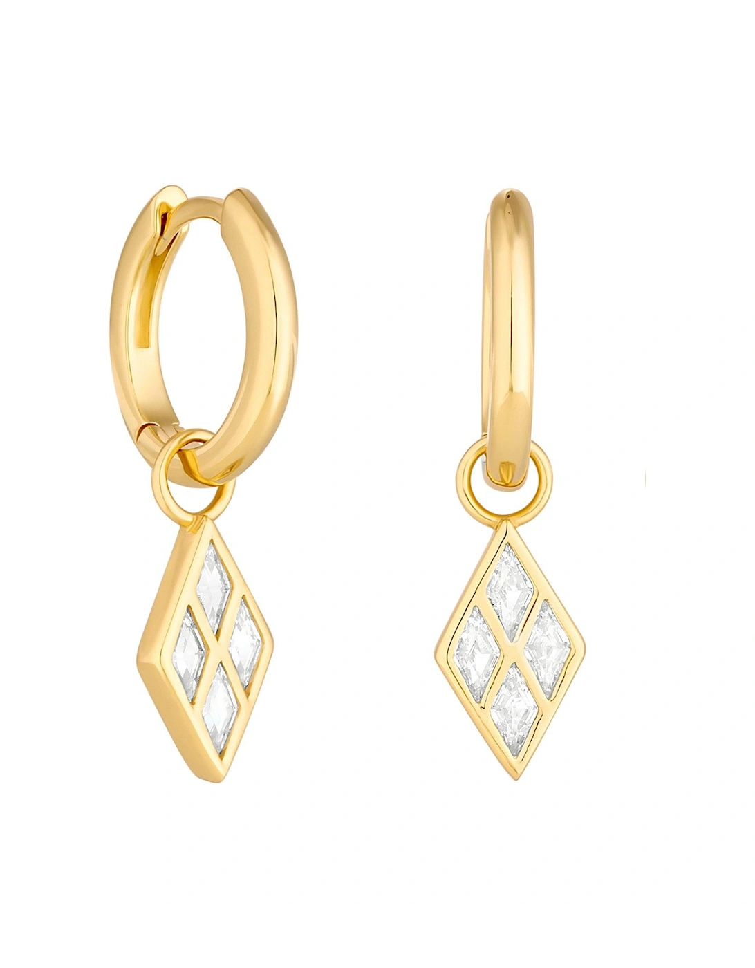 Gold Plate Diamond Shape Cubic Zirconia Charm Earrings, 2 of 1