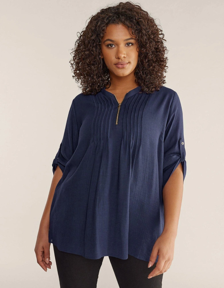 Zip Detail Blouse Solid Navy