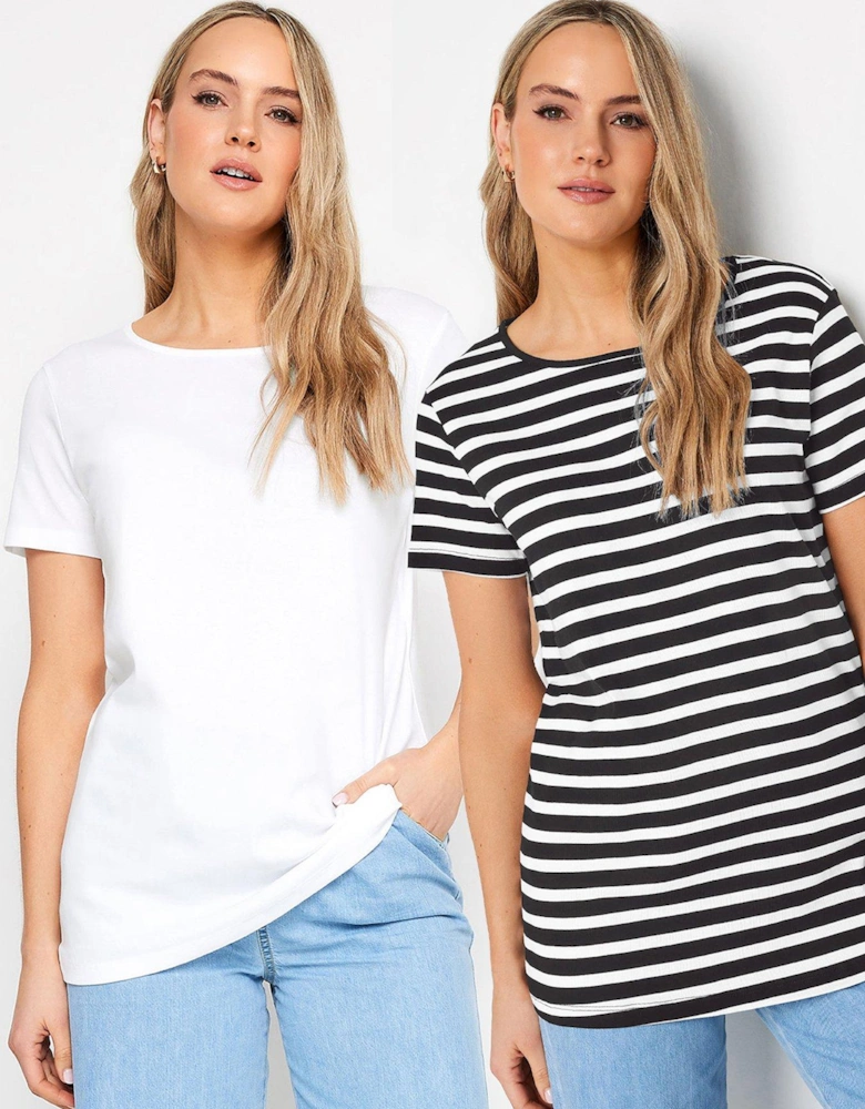 Tall 2 Pack Short Sleeve Scoop Neck Tee - White Black Stripe