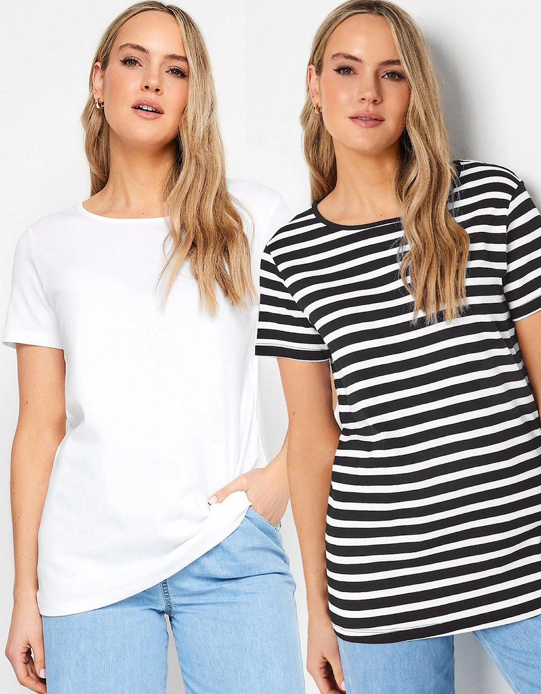 Tall 2 Pack Short Sleeve Scoop Neck Tee - White Black Stripe, 2 of 1