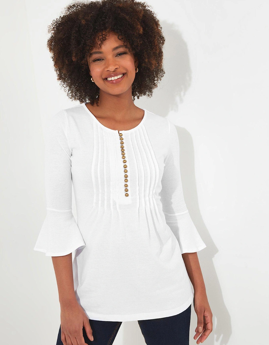 Button Front Longline Top - White, 2 of 1