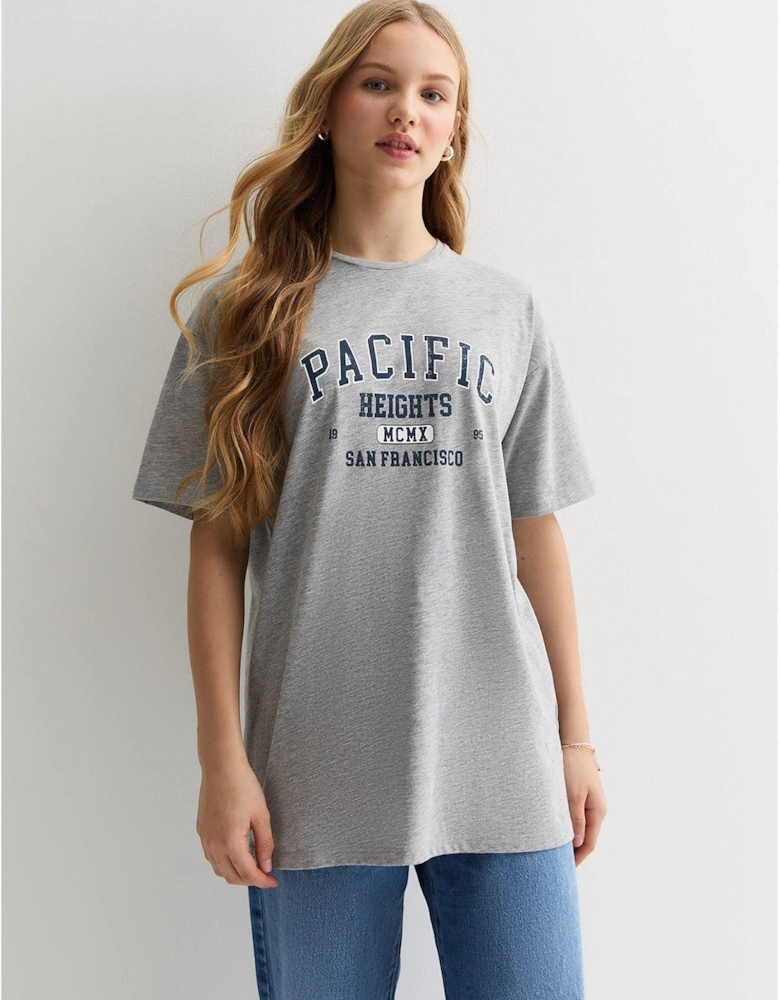 Girls Grey Pacific Heights Logo Longline T-Shirt