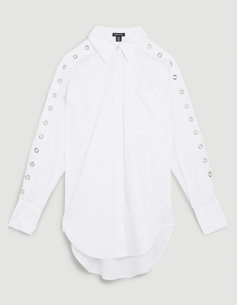 Cotton Sleeve Eyelet Detail Oversized Shirt