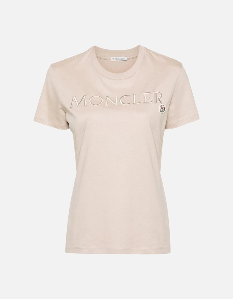 Womens Branded Cotton T-shirt Beige