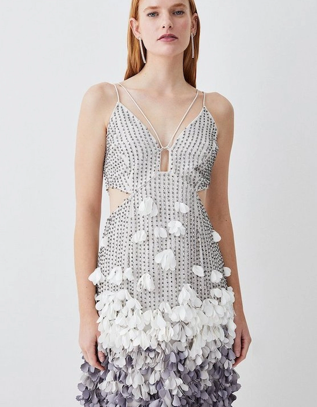 Crystal Applique Deep V Woven Mini Dress, 5 of 4