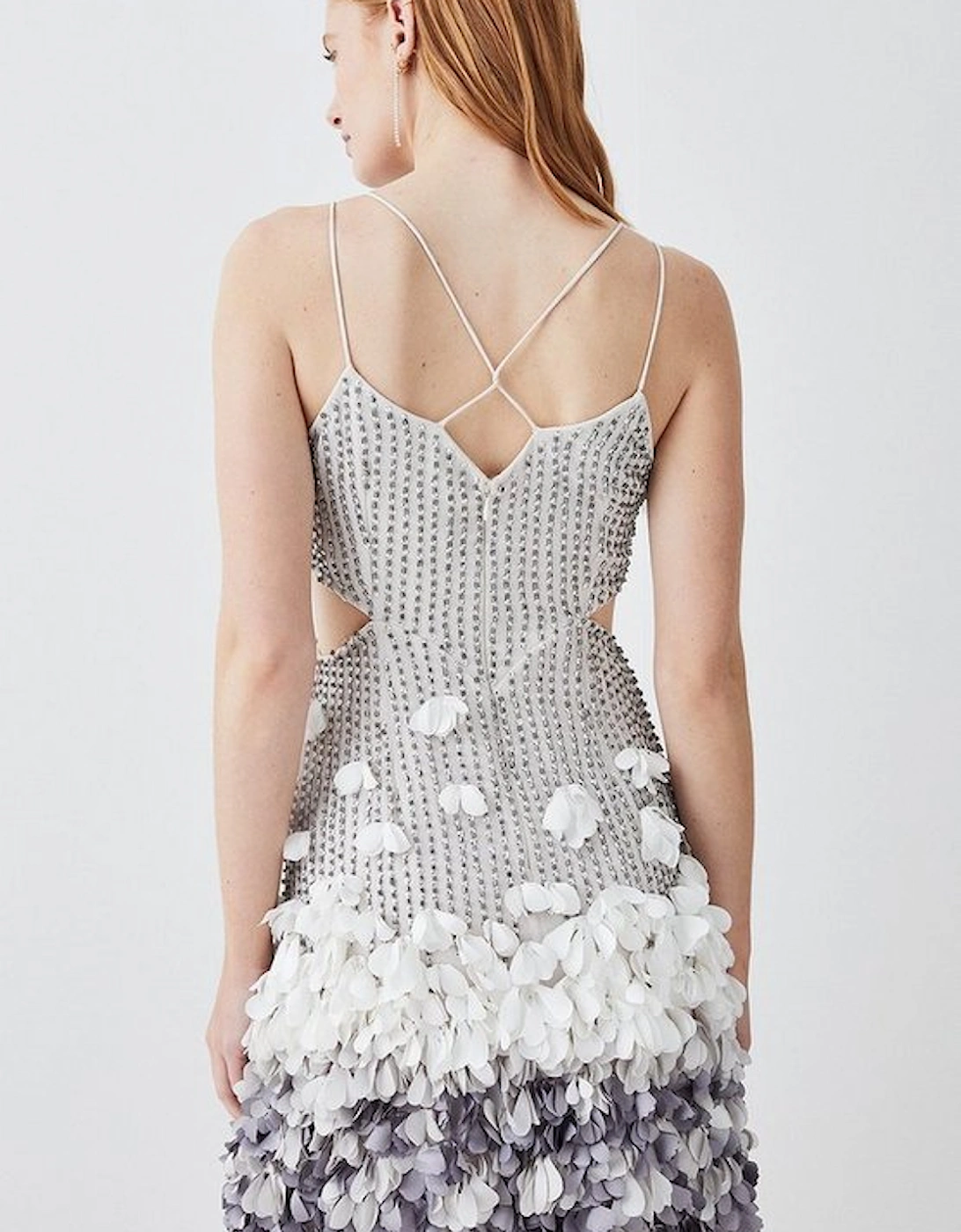 Crystal Applique Deep V Woven Mini Dress