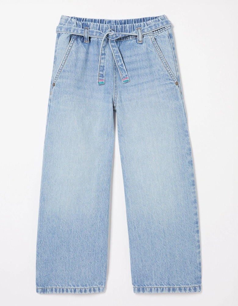 Girls Soft Denim Wide Leg Jeans - Denim Blue