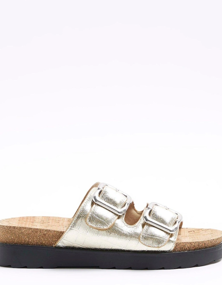 Wide Fit Double Buckle Sandal - Gold